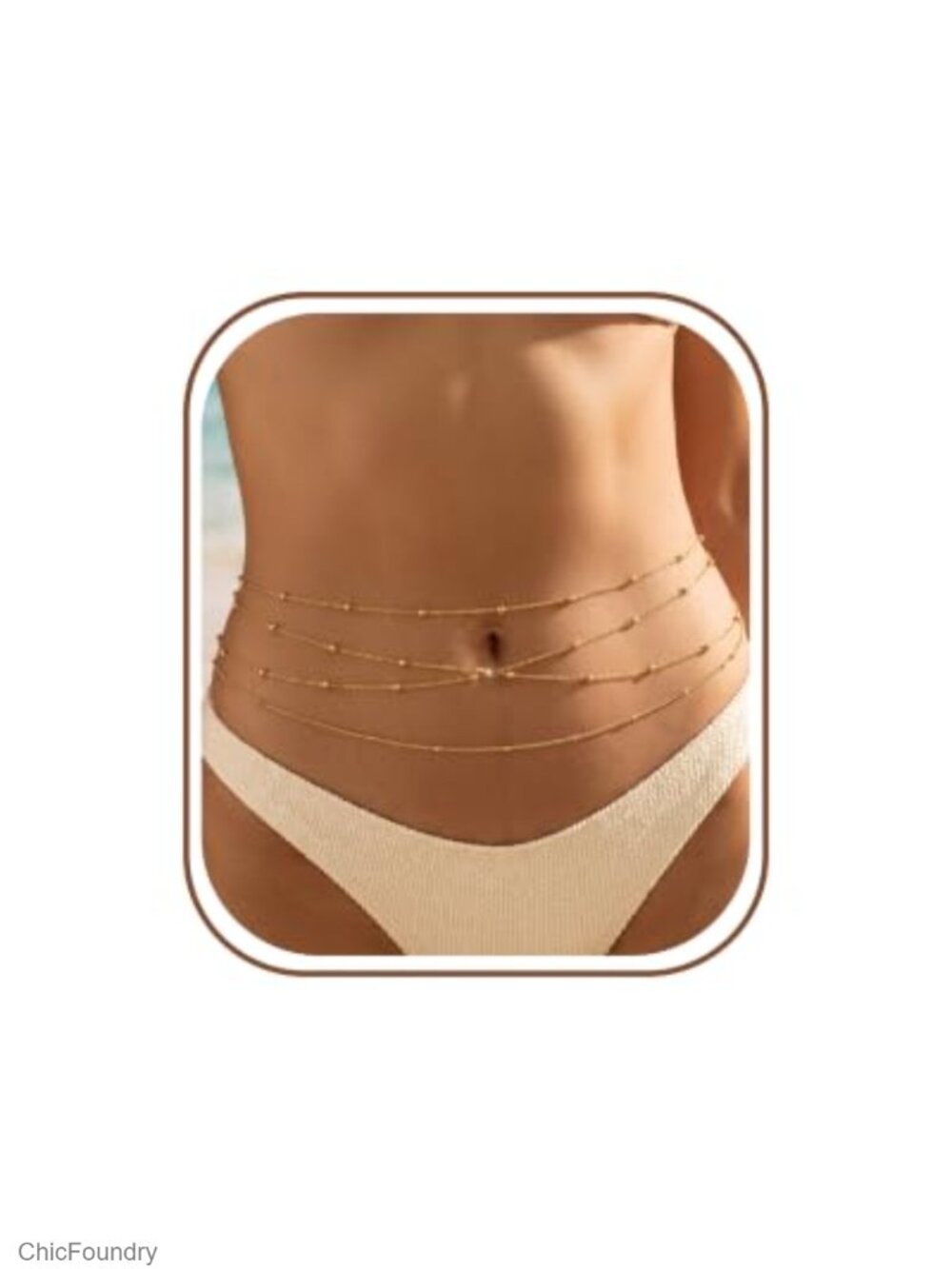 18K Gold Waist Chain Set 3 Pcs, 316L Surgical Stainless Steel Belly Body Chain